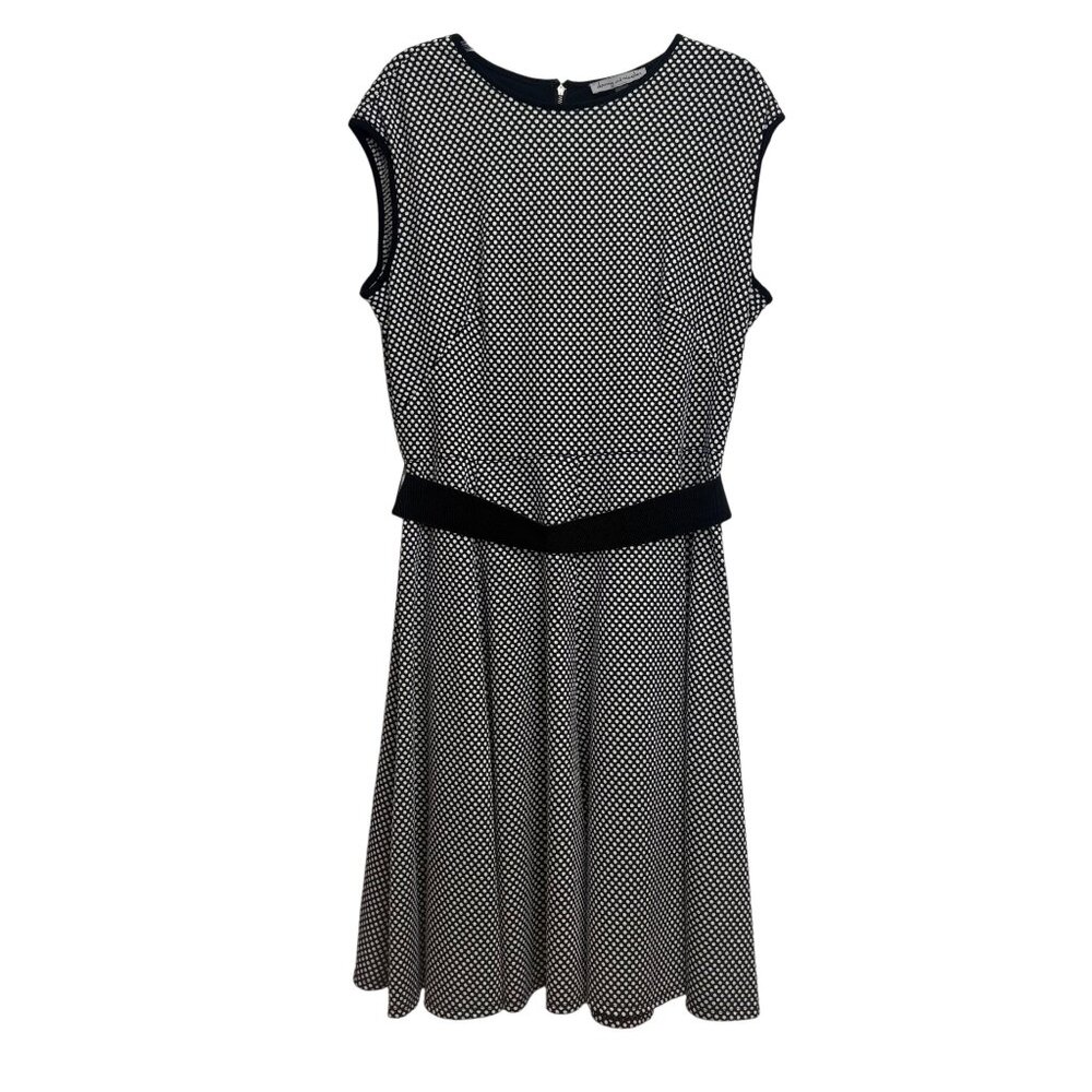 Black White Polka Dot Sleeveless Dress Belt Danny & Nicole Sz 18 Textured Stretc